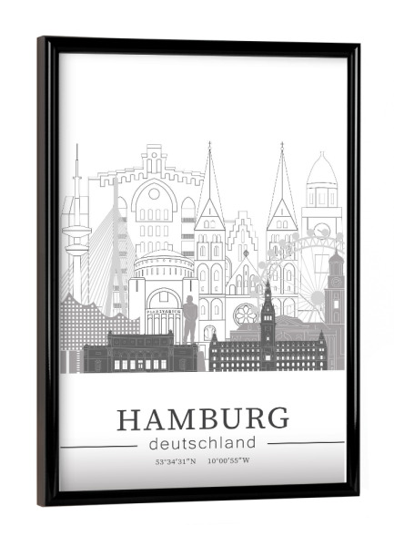Poster mit schwarzem Rahmen "Hamburg skyline line art" artboxONE - Städte,Städte / Hamburg,Reise,Architektur,Kartografie