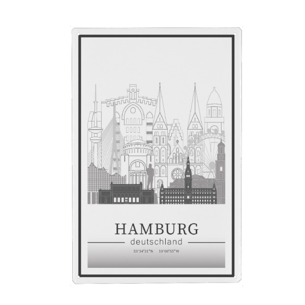Holzbild "Hamburg skyline line art" artboxONE - Städte,Städte / Hamburg,Reise,Architektur,Kartografie
