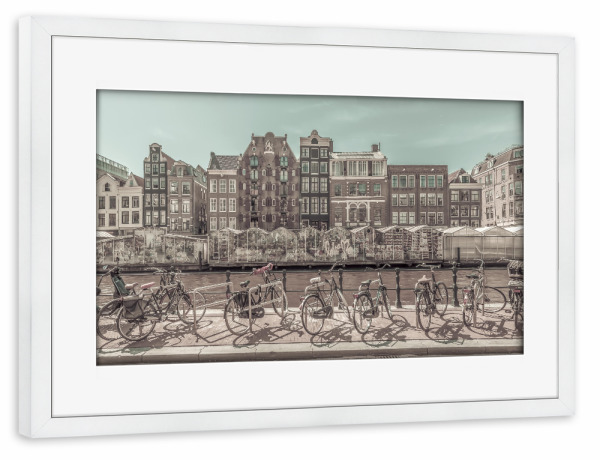 Poster mit Rahmen weiß "AMSTERDAM Singel mit Blumenmarkt" artboxONE - Architektur,Städte / Amsterdam