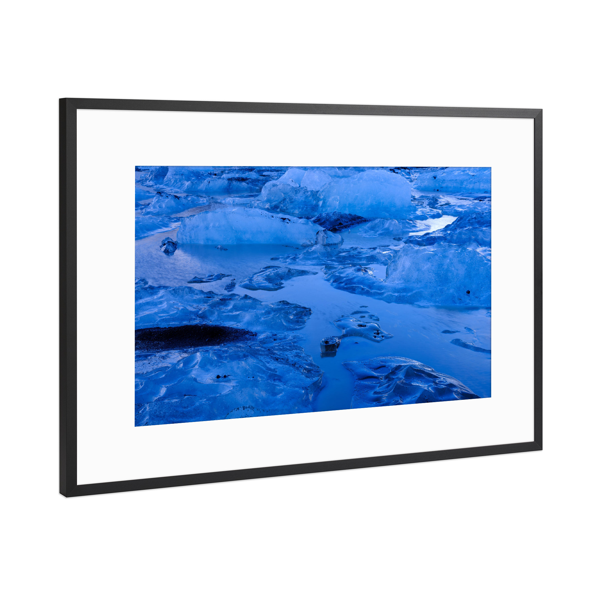 Poster mit Rahmen Schwarz (Metallic) "Deep blue ice blocks" artboxONE - Natur,Abstrakt