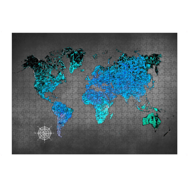 artboxONE Puzzle "World map blue and black cartoon" artboxONE - Reise,Kartografie