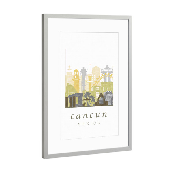 Poster mit Rahmen Silber "Cancun skyline desert" artboxONE - Städte,Reise,Architektur,Kartografie