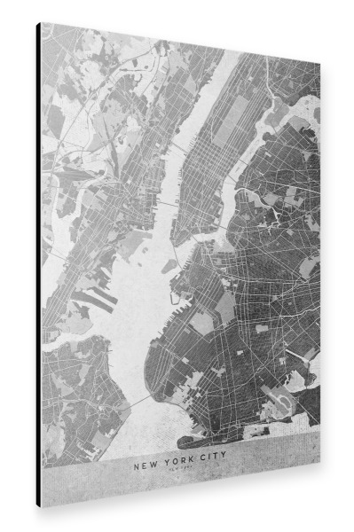 Alu-Dibond "Gray vintage map of New York" 30x20 cm artboxONE