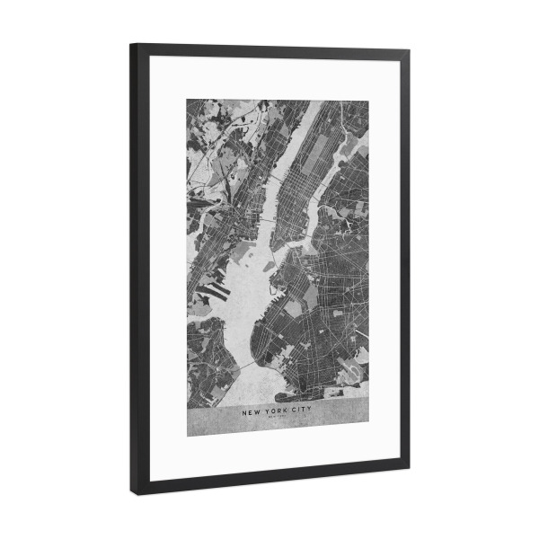 Poster mit Rahmen Schwarz (Metallic) "Gray vintage map of New York" artboxONE - Kartografie