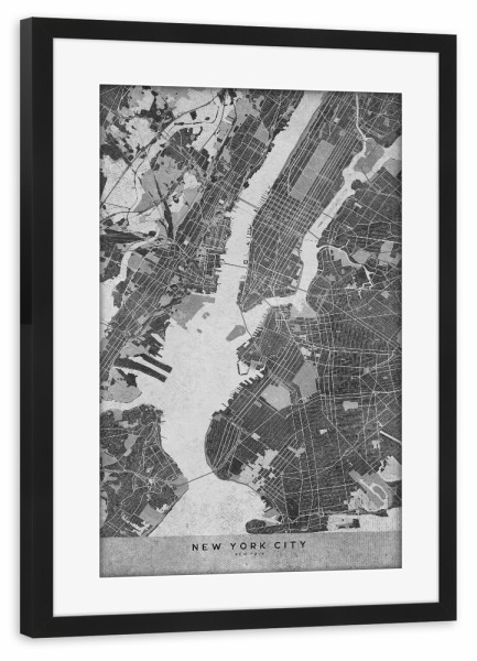 Poster mit Rahmen schwarz "Gray vintage map of New York" artboxONE - Kartografie