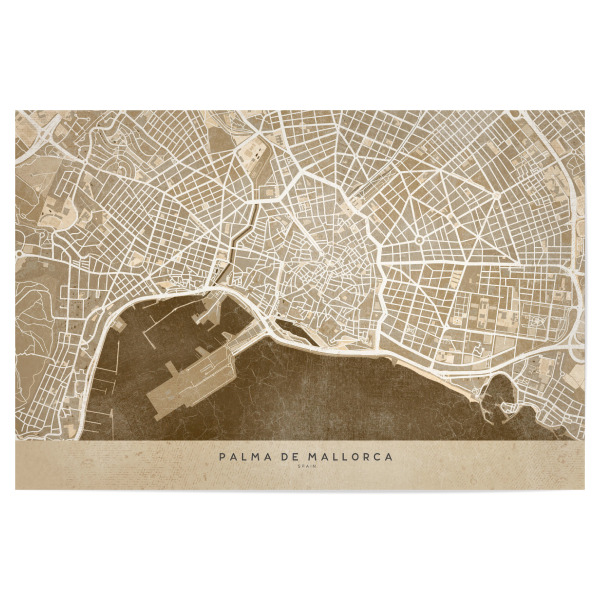 Poster "Sepia Vintage map of Palma Spain" artboxONE - Kartografie - Vintage,Distressed,Sepia,Mallorca,Palma,Spain,Balearic islands,Map,Karte,Spanien