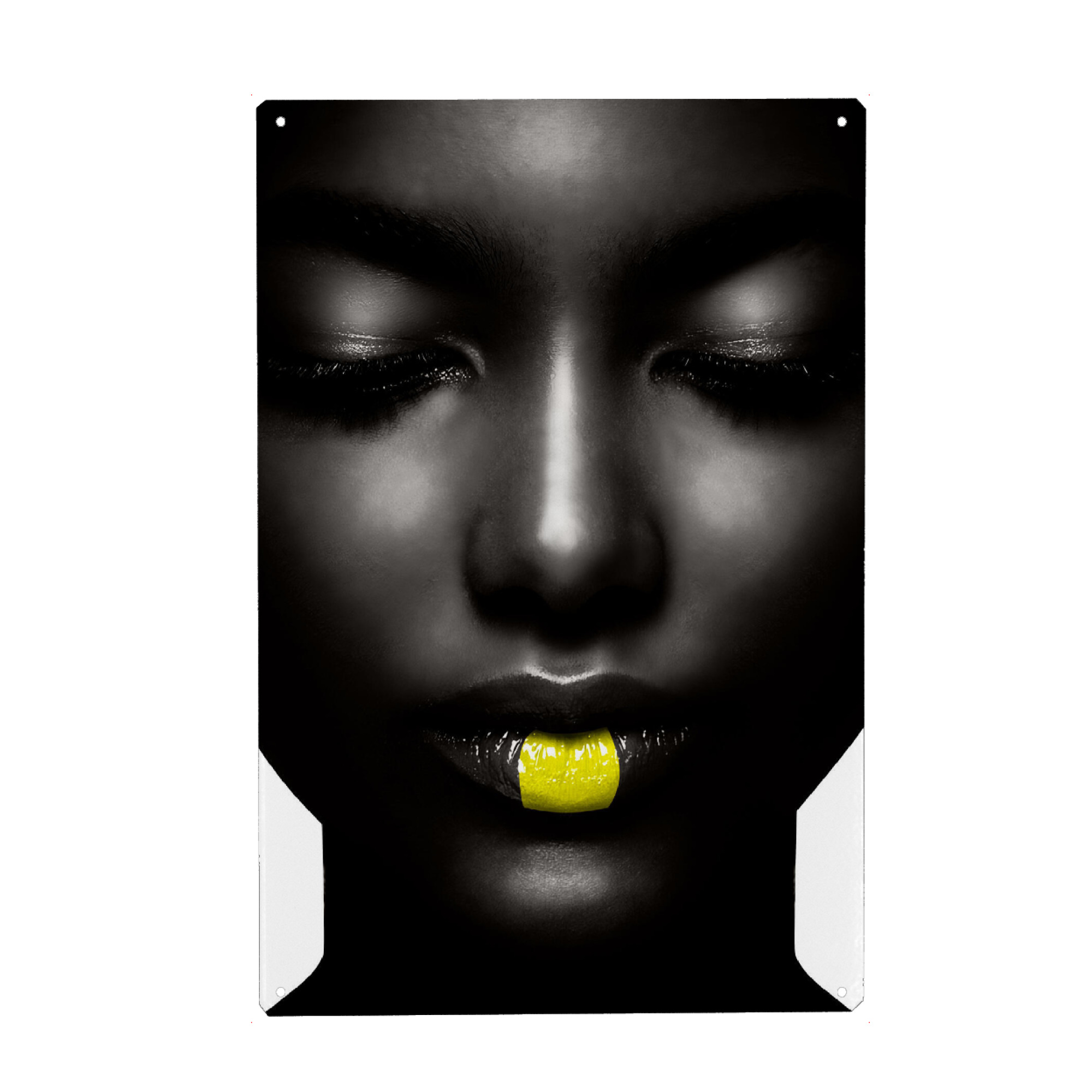 Metall Poster "Face Black Yellow" artboxONE - Menschen - Black,Yellow,Woman,Female,Frau,Face,Gesicht,Beauty - Blechschild