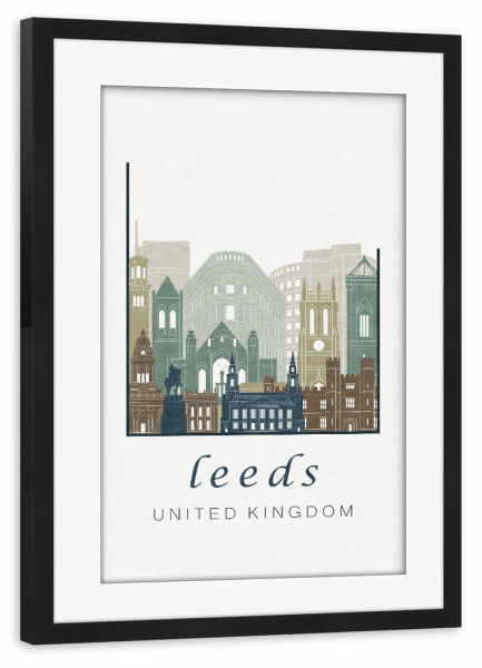 Poster mit Rahmen schwarz "Leeds skyline light blue" artboxONE - Städte,Reise,Architektur,Kartografie