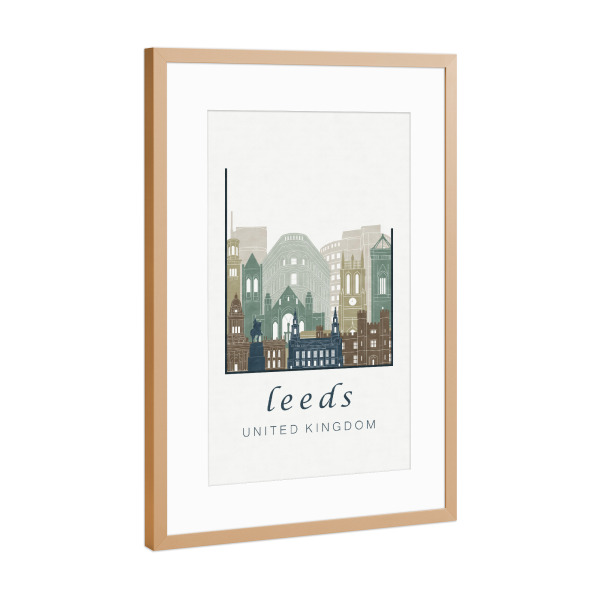 Poster mit Rahmen Kupfer "Leeds skyline light blue" artboxONE - Städte,Reise,Architektur,Kartografie