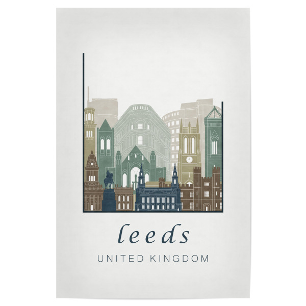 Poster "Leeds skyline light blue" artboxONE - Städte,Reise,Architektur,Kartografie - Leeds,United kingdom,Uk,England,Skyline,Cityscape,Travel,City