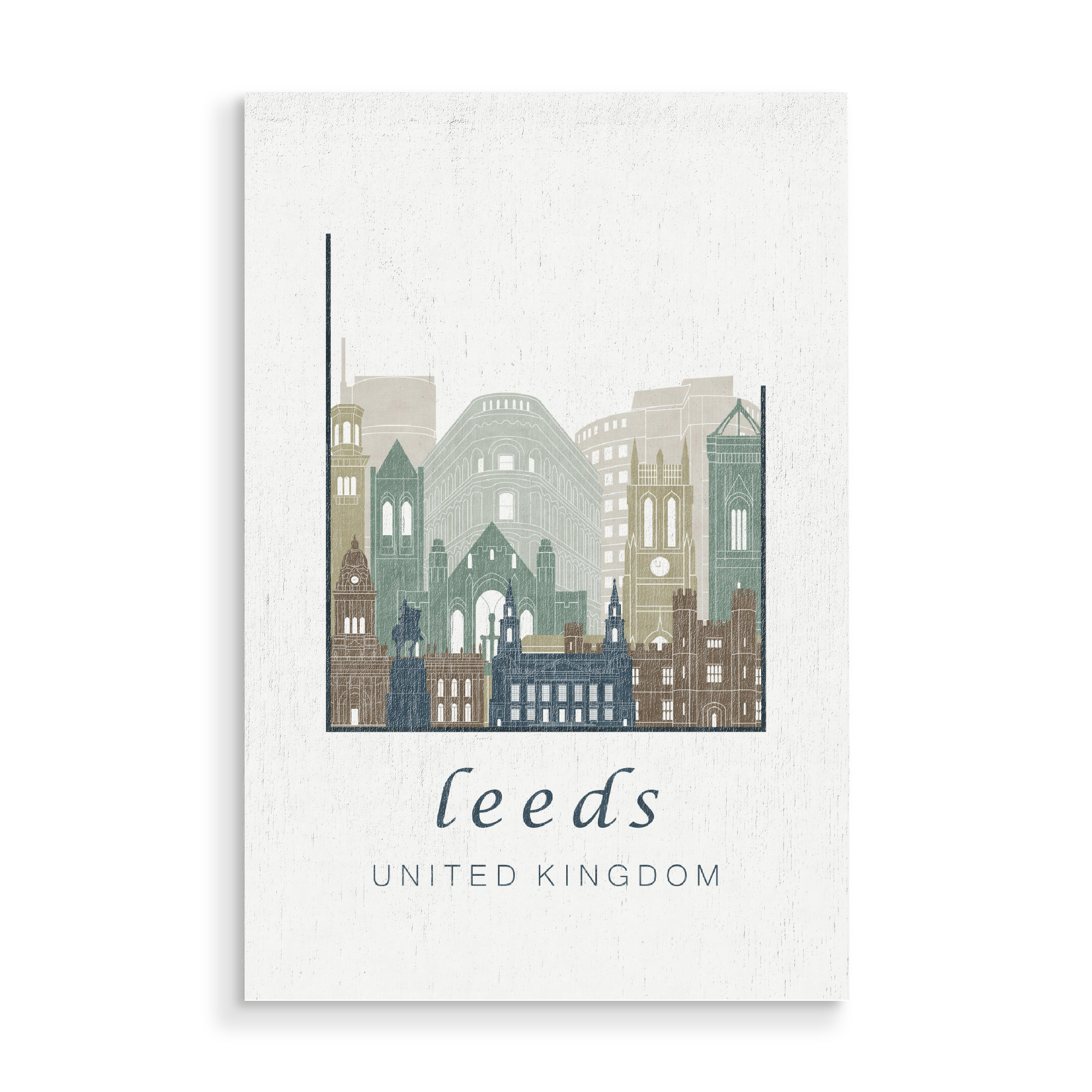 Holzbild "Leeds skyline light blue" artboxONE - Städte,Reise,Architektur,Kartografie - Leeds,United kingdom,Uk,England,Skyline,Cityscape,Travel,City
