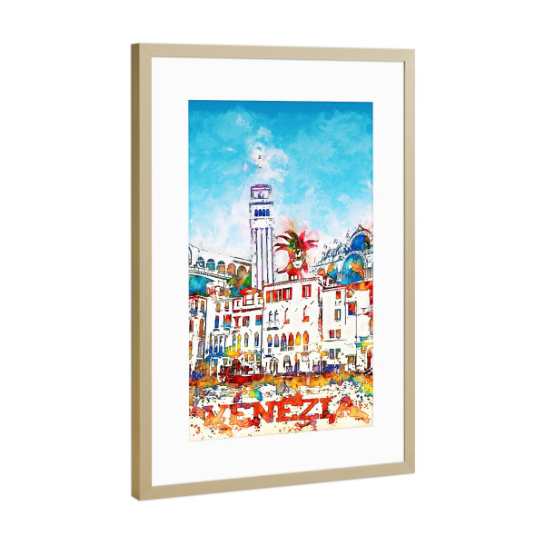 Poster mit Rahmen Gold "Venedig Collage in bunt" artboxONE - Architektur,Städte / Venedig