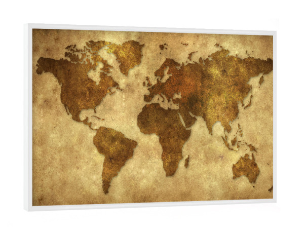 Poster mit weißem Rahmen "World Map Brown 3 (matart)" artboxONE - Kartografie