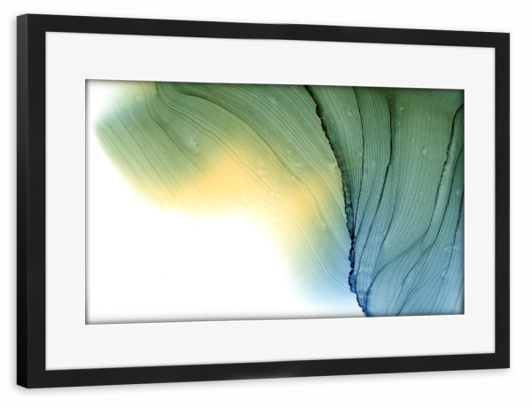 Poster mit Rahmen schwarz "Gold and Green - Waves" artboxONE - Abstrakt