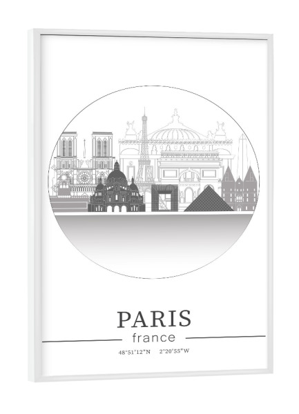 Poster mit weißem Rahmen "Paris skyline line art circle" artboxONE - Städte,Reise,Architektur,Städte / Paris,Kartografie