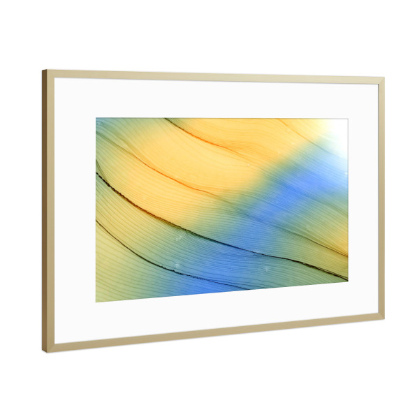Poster mit Rahmen Gold "Light - Gelb n Blau" artboxONE - Abstrakt