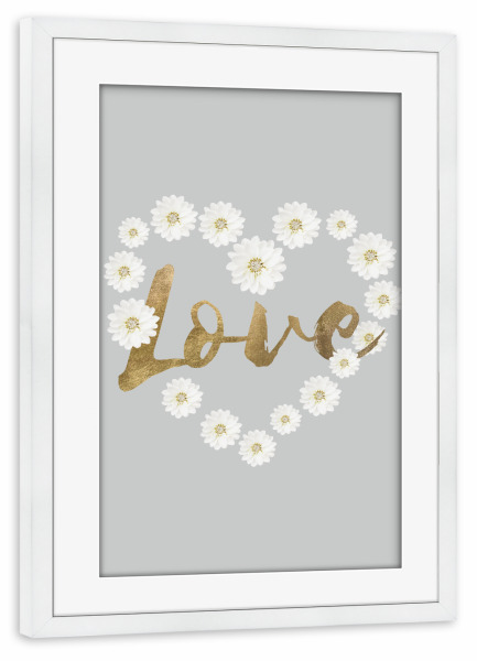Poster mit Rahmen weiß "Flower Love in Gold and Blue" artboxONE - Natur,Floral,Liebe