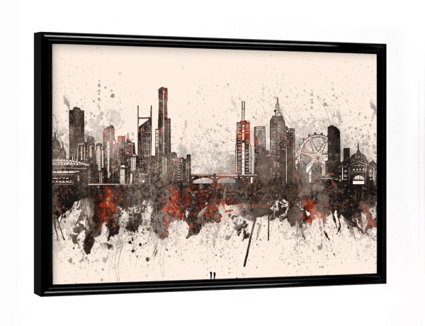 Poster mit schwarzem Rahmen "Melbourne skyline artistic beige" artboxONE - Städte,Architektur