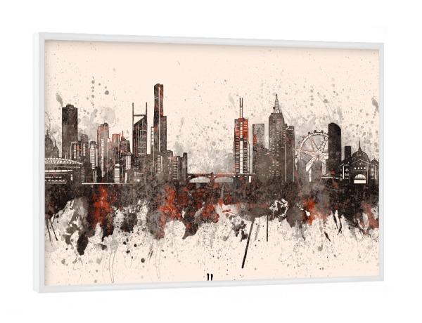 Poster mit weißem Rahmen "Melbourne skyline artistic beige" artboxONE - Städte,Architektur