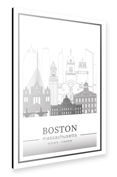 Alu-Dibond "Boston skyline line art" 30x20 cm artboxONE