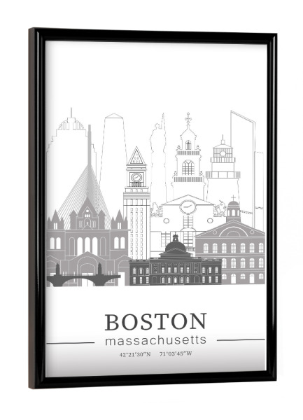 Poster mit schwarzem Rahmen "Boston skyline line art" artboxONE - Städte,Reise,Architektur,Städte / Boston,Kartografie