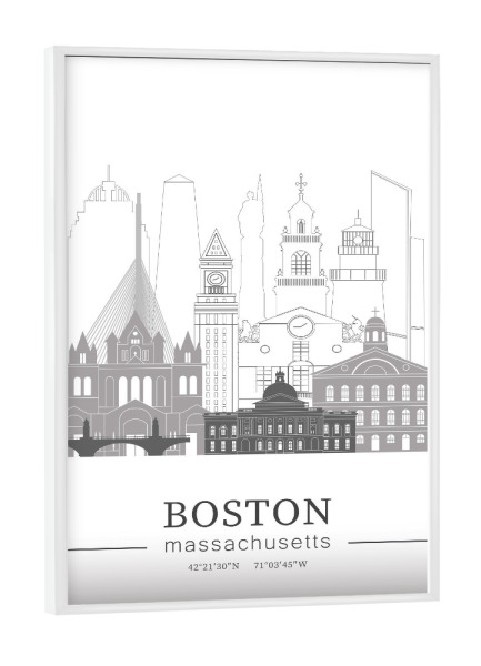 Poster mit weißem Rahmen "Boston skyline line art" artboxONE - Städte,Reise,Architektur,Städte / Boston,Kartografie