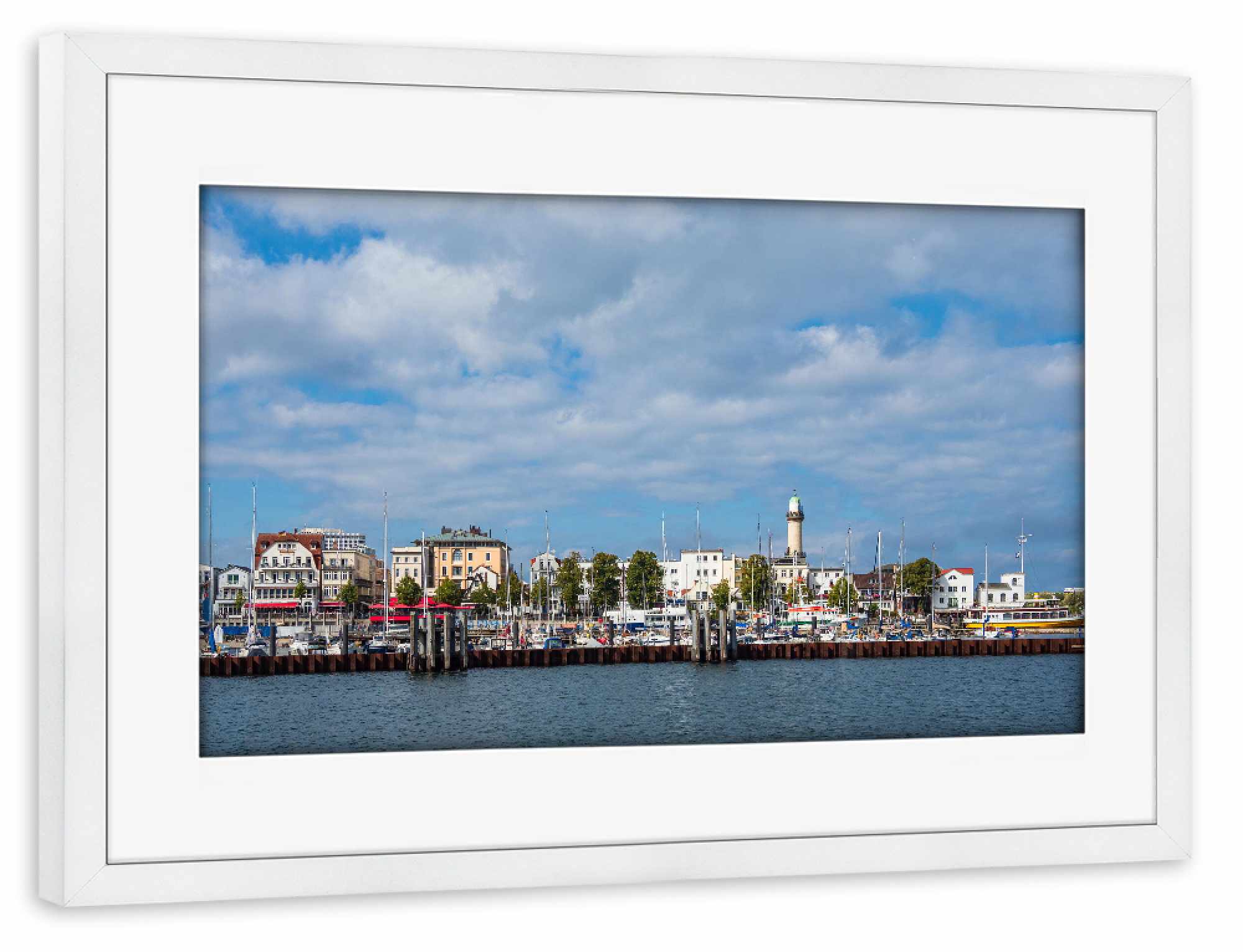 Poster mit Rahmen weiß "Häuser und Leuchtturm" artboxONE - Reise,Architektur,Reise / Strand und Meer