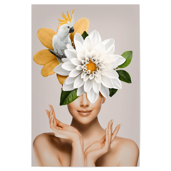 Poster 30x20 cm "Floral Woman White and Birds" artboxONE - Natur,Menschen
