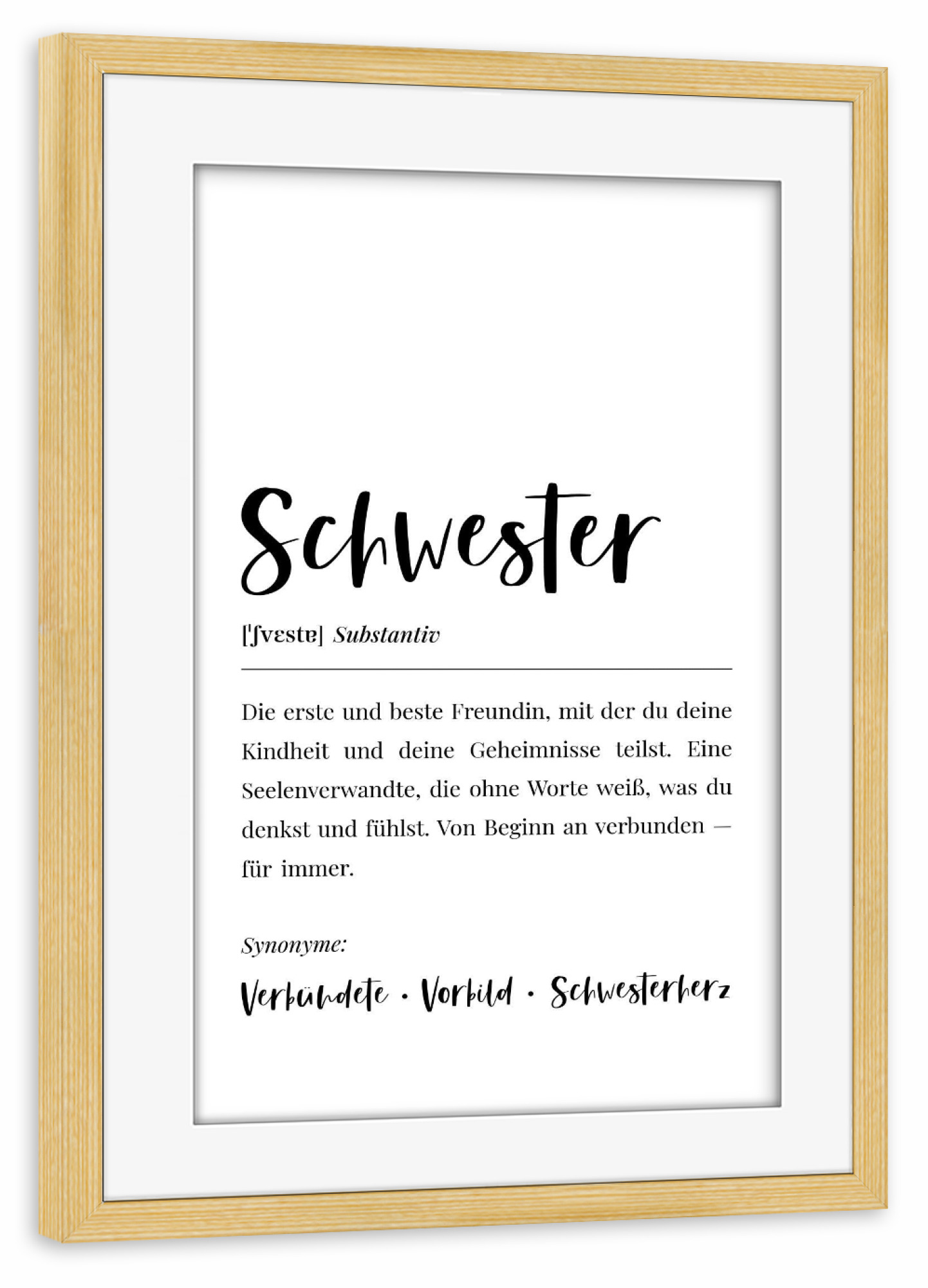 Poster mit Rahmen kiefer "Schwester Definition Lexikon" artboxONE - Typografie,Menschen,Schwarzweiß