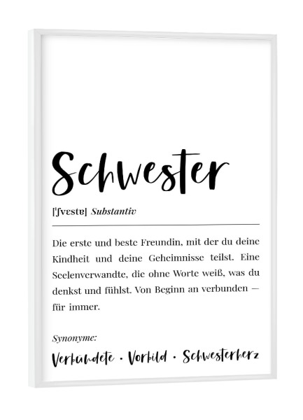 Poster mit weißem Rahmen "Schwester Definition Lexikon" artboxONE - Typografie,Menschen,Schwarzweiß