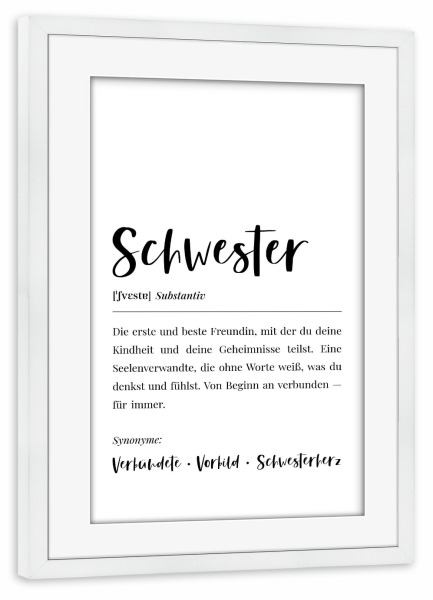 Poster mit Rahmen weiß "Schwester Definition Lexikon" artboxONE - Typografie,Menschen,Schwarzweiß