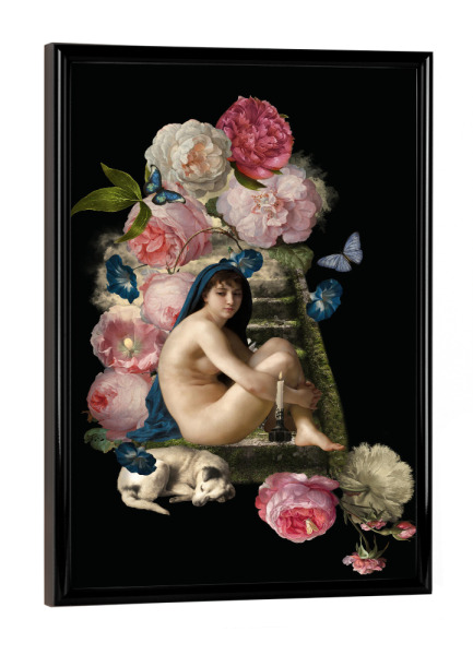 Poster mit schwarzem Rahmen "Venus With Flowers And Dog" artboxONE - Natur,Floral,Menschen