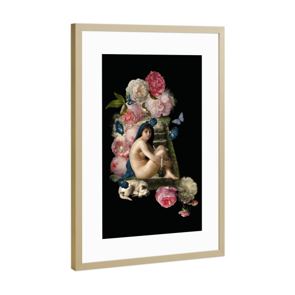 Poster mit Rahmen Gold "Venus With Flowers And Dog" artboxONE - Natur,Floral,Menschen
