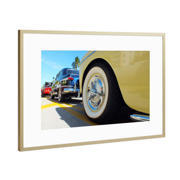 Poster mit Rahmen Gold "Retro Cars, Miami Beach" artboxONE - Reise,Automobile,Reise / Länder