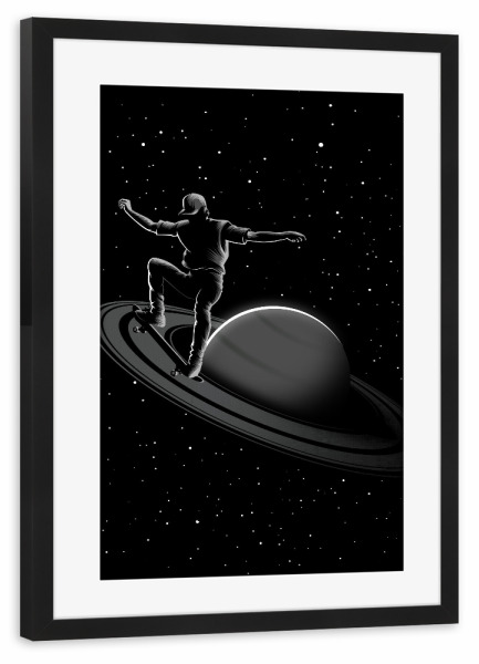 Poster mit Rahmen schwarz "Skater in Saturn" artboxONE - Menschen,Sport,Galaxy