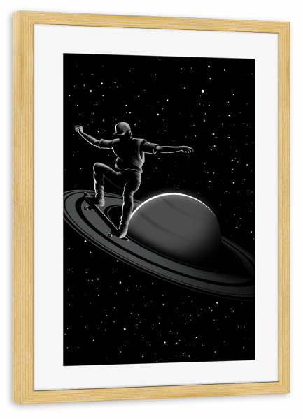 Poster mit Rahmen kiefer "Skater in Saturn" artboxONE - Menschen,Sport,Galaxy