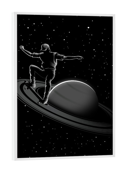 Poster mit weißem Rahmen "Skater in Saturn" artboxONE - Menschen,Sport,Galaxy