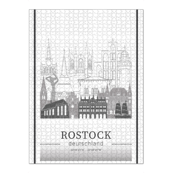 Puzzle Ravensburger "Rostock skyline line art" artboxONE - Städte,Reise,Architektur,Kartografie