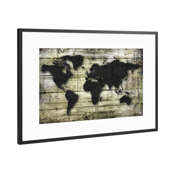 Poster mit Rahmen Schwarz (Metallic) "World Map Black (matart)" artboxONE - Kartografie