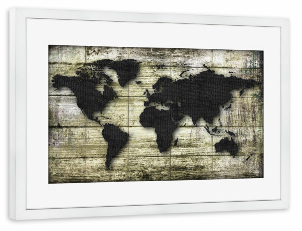 Poster mit Rahmen weiß "World Map Black (matart)" artboxONE - Kartografie