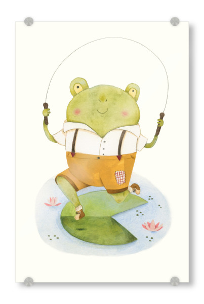 Acrylglasbild "Frosch beim Seilchenspringen" artboxONE - Natur,Floral,Für Kinder,Tiere,Sport