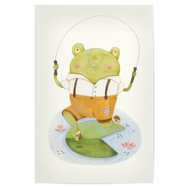 Poster 30x20 cm "Frosch beim Seilchenspringen" artboxONE - Natur,Floral,Für Kinder,Tiere,Sport