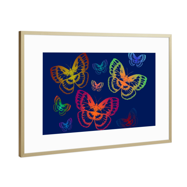 Poster mit Rahmen Gold "Colorful Butterflies Blue" artboxONE - Tiere