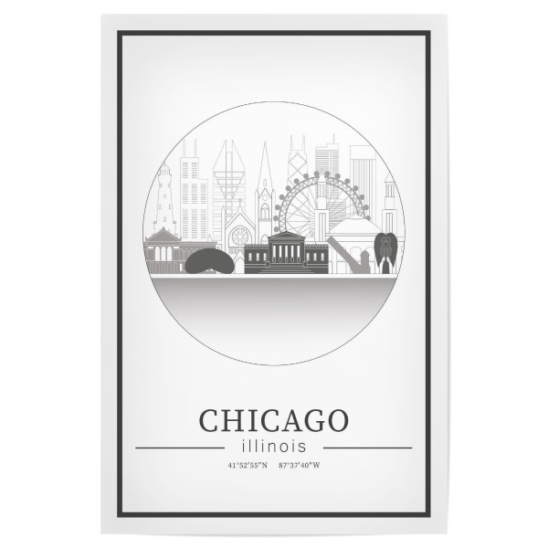 Poster "Chicago skyline line art circle" artboxONE - Städte,Reise,Architektur,Städte / Chicago,Kartografie