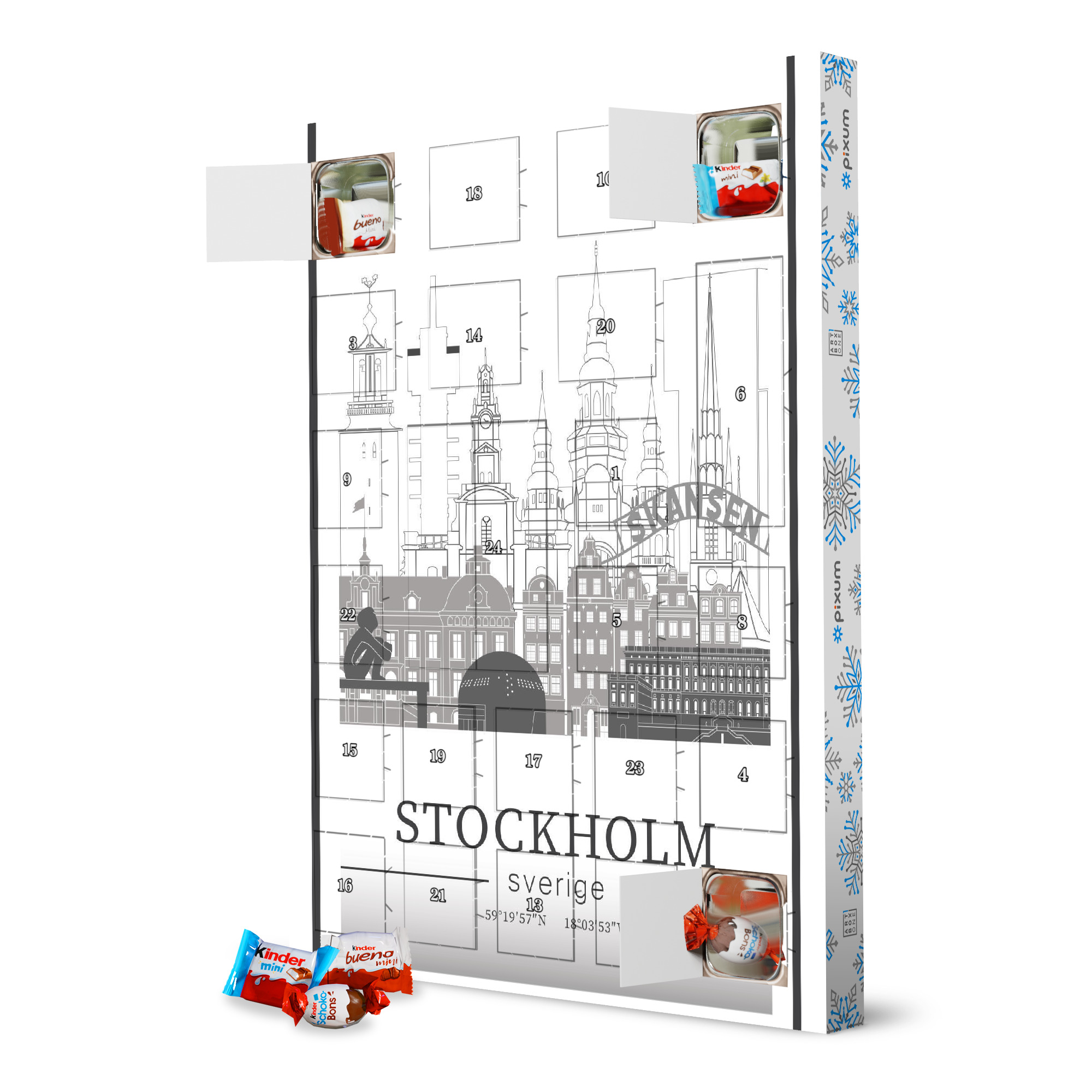Adventskalender XXL mit Produkten von Kinder Stockholm skyline line art artboxONE Adventskalender Städte