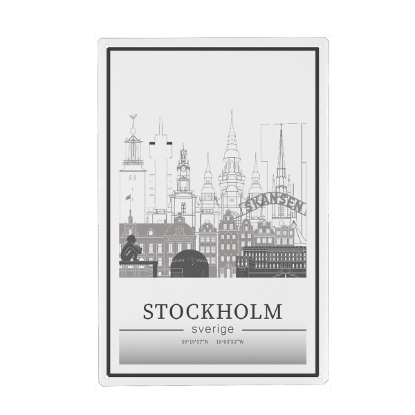 Holzbild "Stockholm skyline line art" artboxONE - Städte,Reise,Architektur,Städte / Stockholm,Kartografie