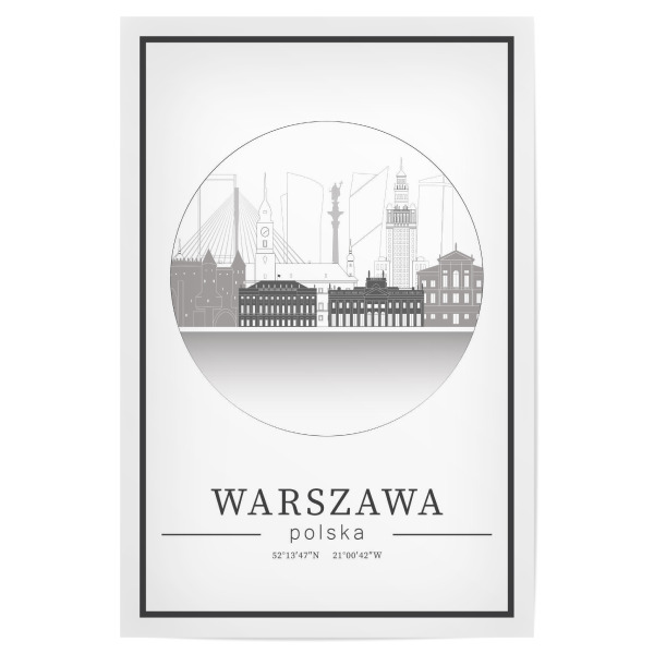 Poster "Warsaw skyline line art circle" artboxONE - Städte,Reise,Architektur,Kartografie