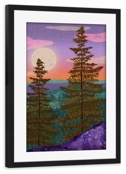 Poster mit Rahmen schwarz "Wald bei Vollmond" artboxONE - Natur