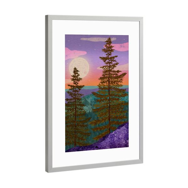 Poster mit Rahmen Silber "Wald bei Vollmond" artboxONE - Natur