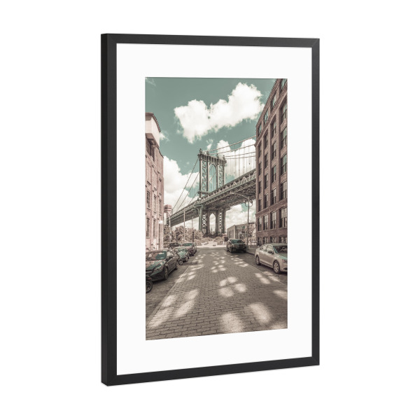 Poster mit Rahmen Schwarz (Metallic) "NYC Manhattan Bridge | Vintage" artboxONE - Städte / New York,Architektur,Reise / Länder